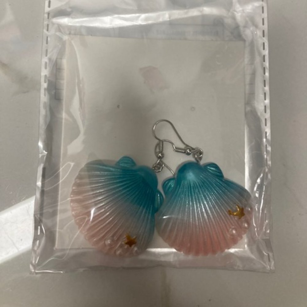 Pink and blue seashell earrings